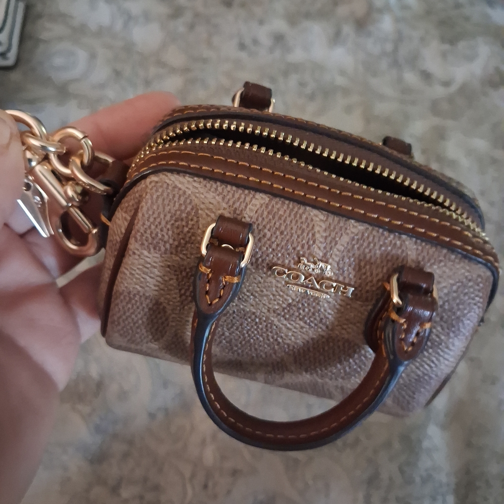 Coach Tan and Brown Mini Bag Keychain